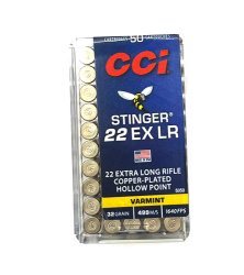 CCI Stinger® Ammo 22 EX LR Copper-Plated HP 32gr 50/Box