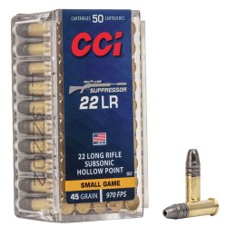 CCI Rimfire Ammunition 22 LR Supressor Solid 45gr 50/Box