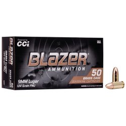 Blazer Ammunition 9mm Luger Brass FMJ 124gr 50/Box