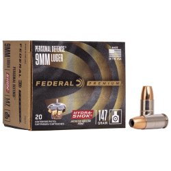 Federal Ammunition 9mm Luger Hydra-Shok JHP Personal Def. 147gr 20/Box